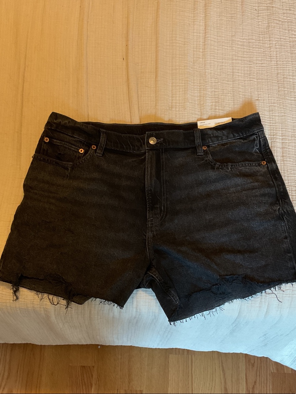 American Eagle Outfitters Black High-Rise Raw Hem Denim Shorts